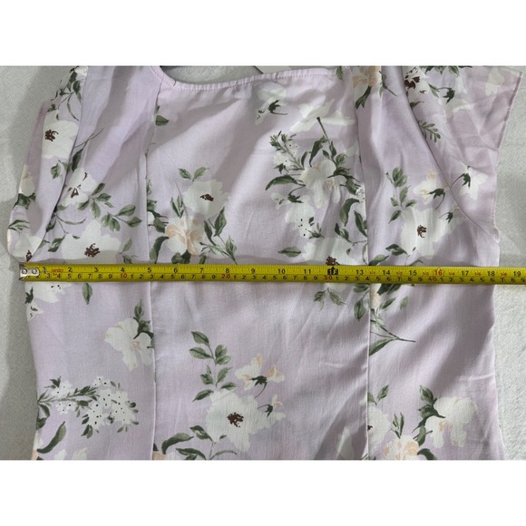 AQUA Floral Mini Dress Sweetheart Neckline Ruffle Hem Lilac White L - Picture 7 of 9